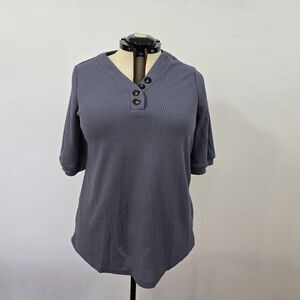 Bloomchic T-Shirt Women's Large Half Sleeve Waffle Knit Button Detail Purple NWT